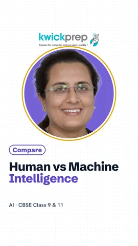 Table comparing human and machine: learns from experience vs data, senses with eyes vs camera, feelings yes vs no.