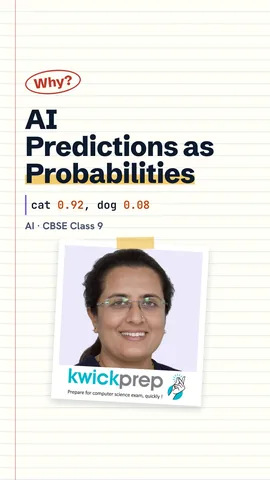 Table of AI outputs as probabilities: cat 0.92, spam 0.97, on time 0.8.