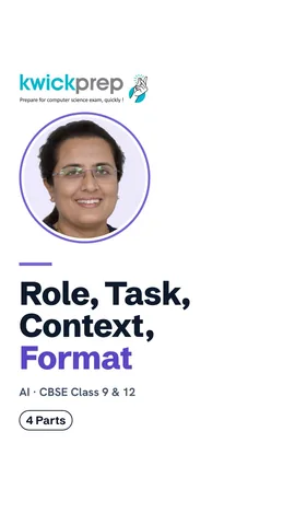 Four-part prompt: role, task, context, format with examples.