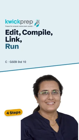 Table of steps and files: edit hello.c, compile hello.o, link hello.exe, run output.