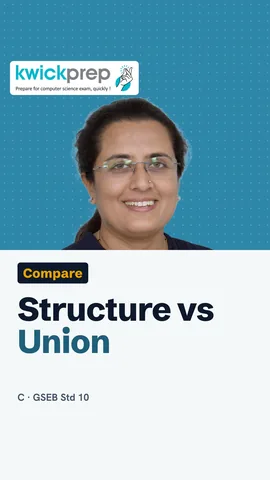 Table comparing structure and union: memory, size, valid values.