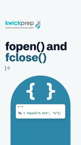 Code lines: FILE *fp; fp = fopen("m.txt", "w"); fclose(fp);