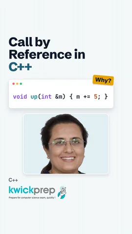 C++ code void up(int &m) { m += 5; } called on k = 60, output 65.
