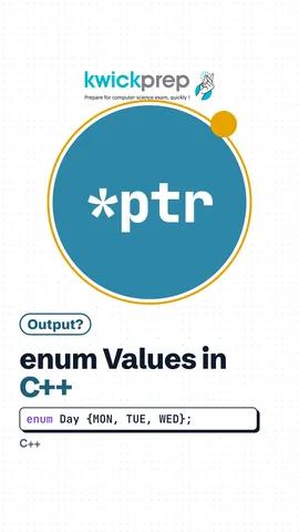 C++ code enum Day {MON, TUE, WED}; std::cout << WED; output 2.