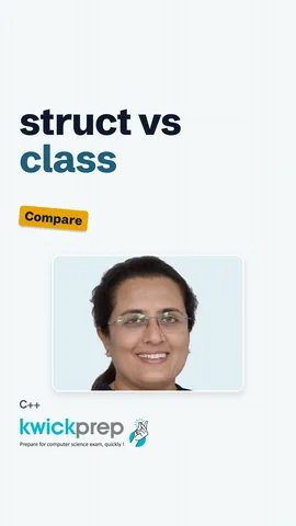 Table: struct default access public, class private; both can have functions.