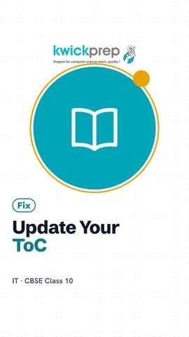 Table of ToC actions: create, customise, update, delete.