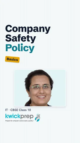 Slide listing what safety policies tell you: exits, assembly point, first aider, reporting.