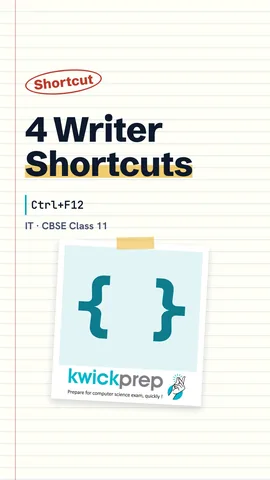 Table of Writer shortcuts: bold, insert table, save, print.