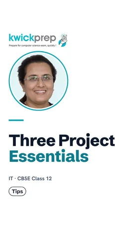 Slide of three project essentials: own topic, screenshots, rehearsed demo.