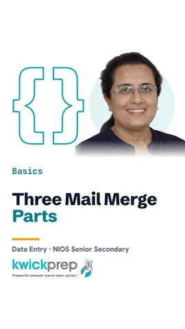 Table of the three mail merge parts and what each holds.