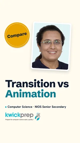 Table comparing transition on the whole slide with animation on one object.