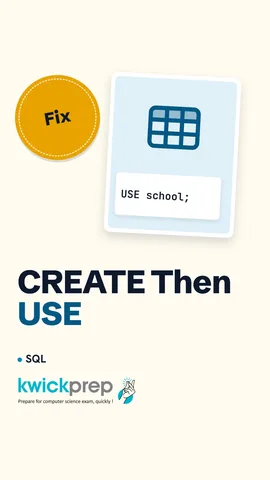 SQL code: CREATE DATABASE school, then USE school, then SHOW TABLES.