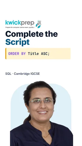 SQL script with gaps and the completed answer beside it.
