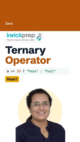 Reel showing a ternary operator choosing Pass for marks of 68.