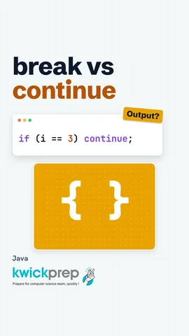 Reel comparing the output of break and continue in the same loop.