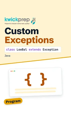 Reel showing a LowBal class extending Exception with a message constructor.