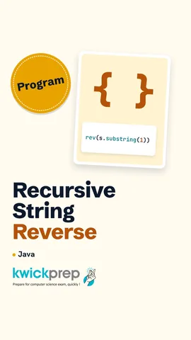 Reel showing a recursive string reverse using substring and charAt.