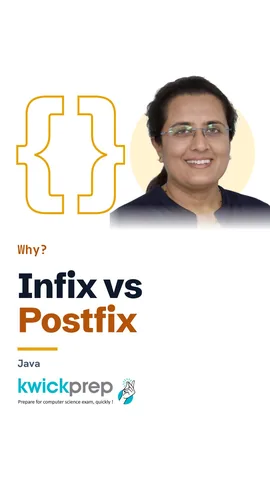 Three points: infix needs brackets, postfix needs none, and it is read once left to right.