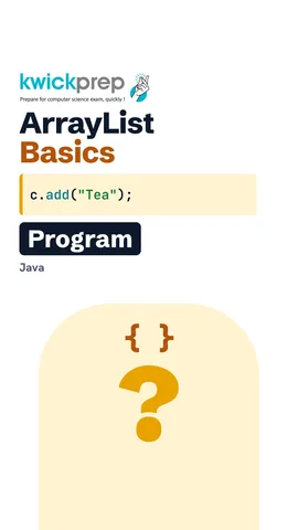 Code creating an ArrayList, adding Tea and Vada, reading get(0) and printing size().