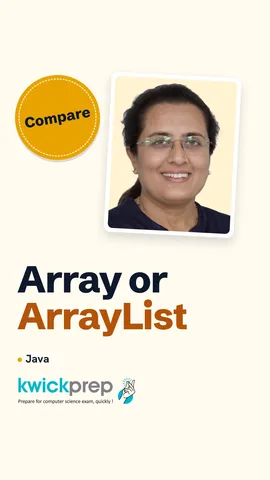A table comparing array and ArrayList on size, what they hold, and how the count is read.