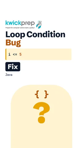 A loop with i < 5 printing sum 10, and the corrected i <= 5 printing 15.