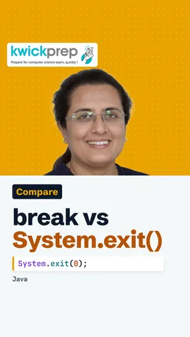 A table comparing break, System.exit(0) and System.exit(1) and what each ends.