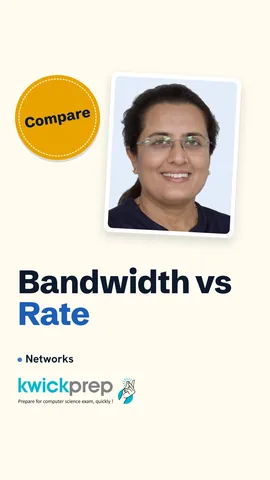 A table comparing bandwidth as capacity with data transfer rate as actual speed.