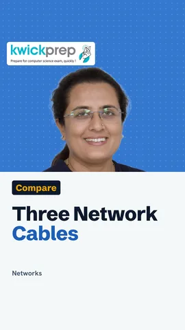 A table of twisted pair, coaxial and fibre optic cables with what each carries and where it is used.