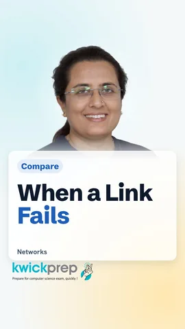 A table of link failures: bus backbone stops all, star loses one node, ring stops, mesh finds a new path.