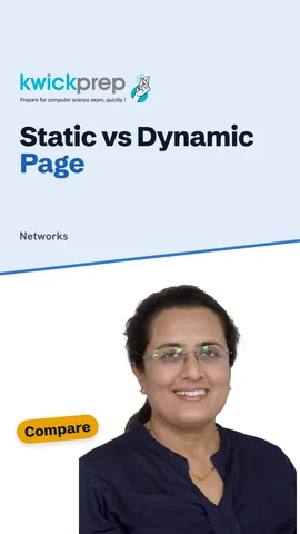 A table comparing static and dynamic pages on content and whether all visitors see the same page.