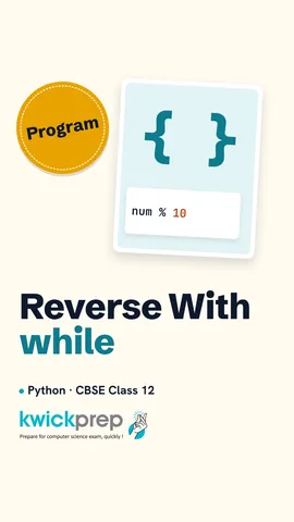 A while loop reversing 1234 into 4321 using % 10 and // 10.