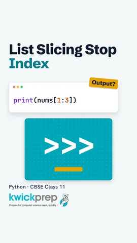 Code with nums = [10, 20, 30, 40] printing nums[-1] as 40 and nums[1:3] as [20, 30].