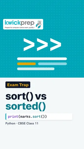 Code printing sorted(marks), marks.sort() as None, then the sorted marks list.