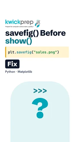 Slide explaining savefig must be called before show to avoid a blank image.