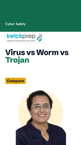Table of malware types: virus, worm, trojan, ransomware with one line each.