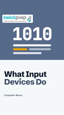 Slide: input device sends data in, turns actions into signals, first step of input-process-output.