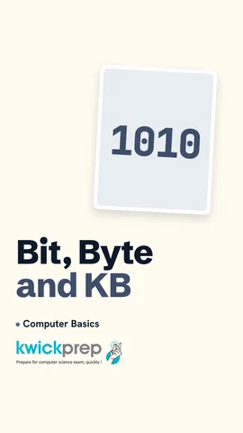 Table: nibble 4 bits, byte 8 bits, 1 KB 1024 bytes, 1 MB 1024 KB.