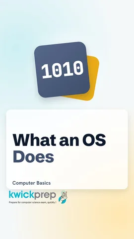 Slide: OS manages hardware and software, sits between apps and hardware, loads first at boot.